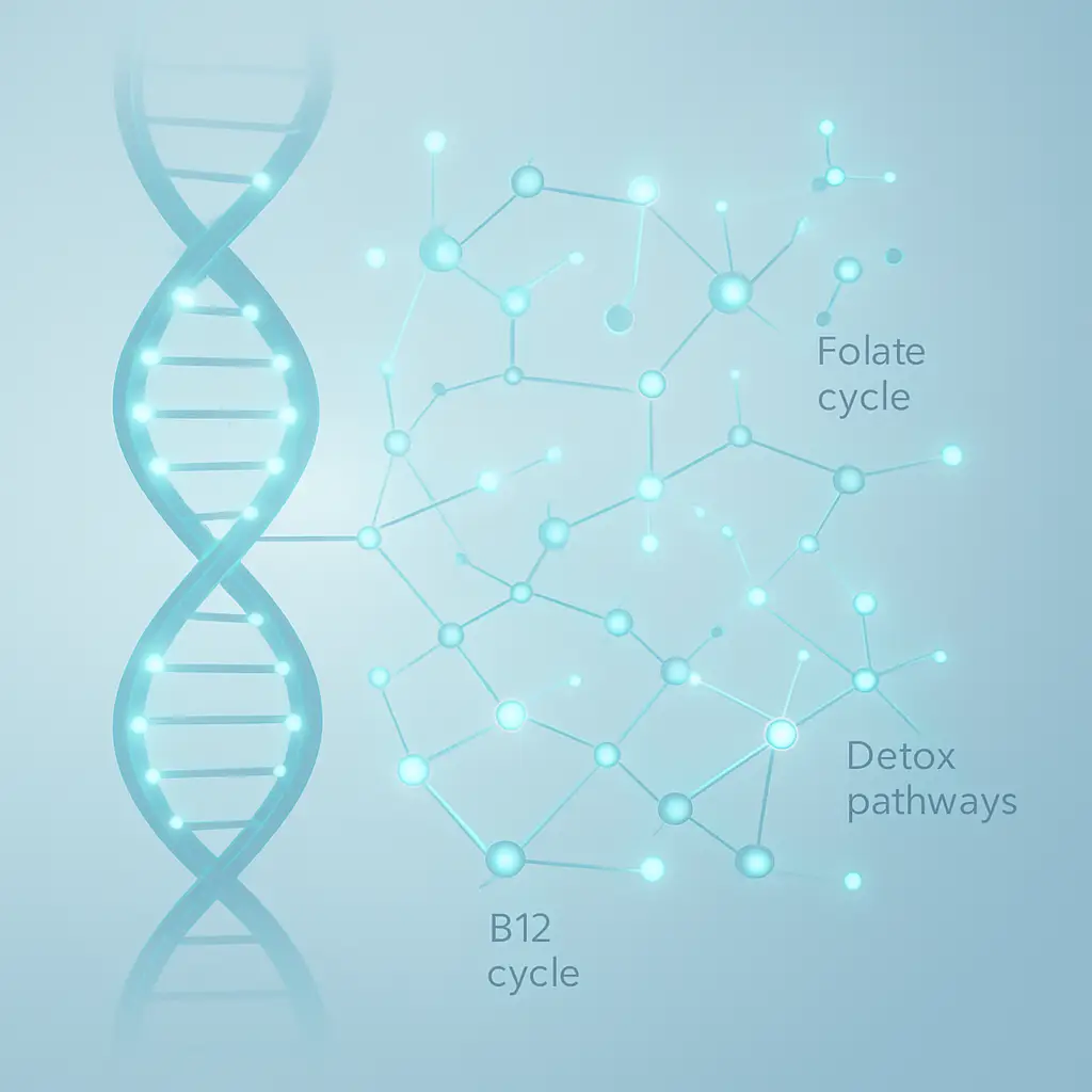 Educational visualization of methylation genes folate metabolism and vitamin B12 related pathways