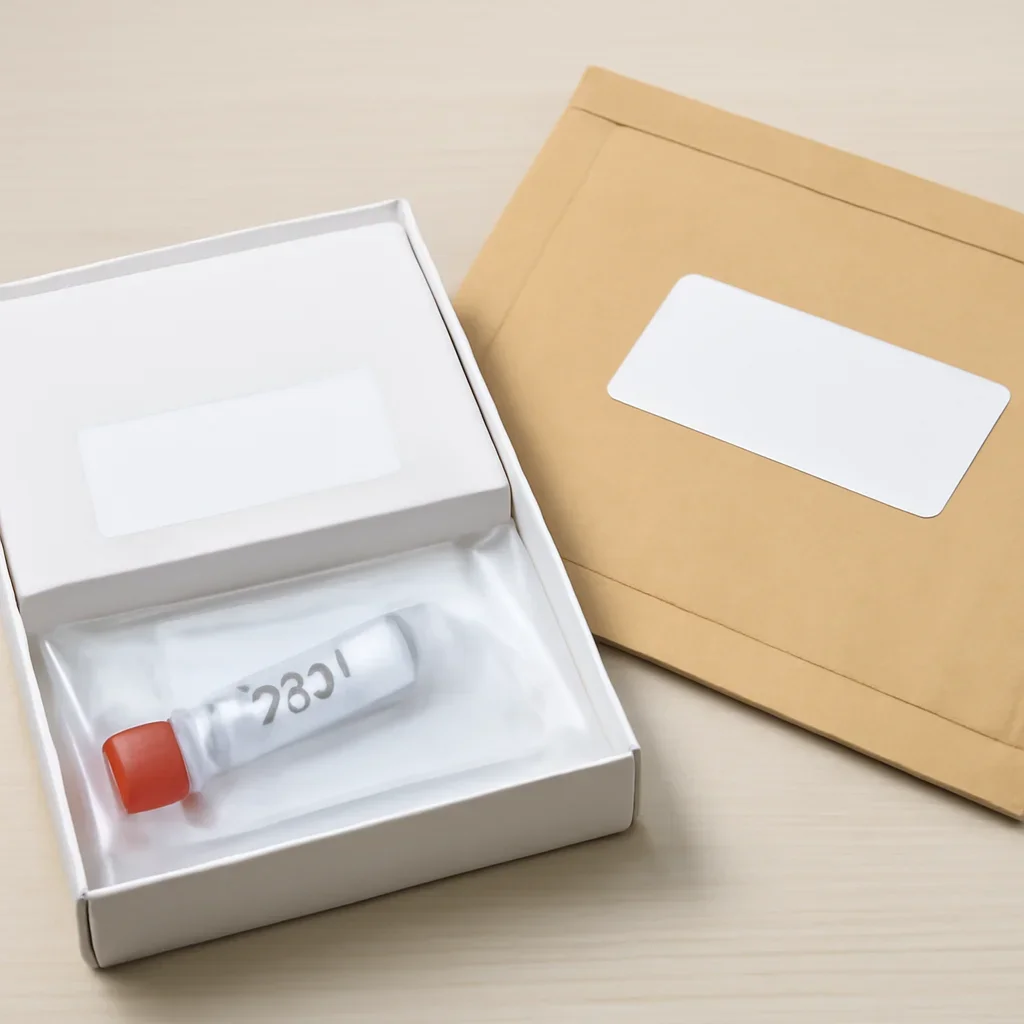 At-home DNA methylation test kit prepared for return shipping from Albany New York