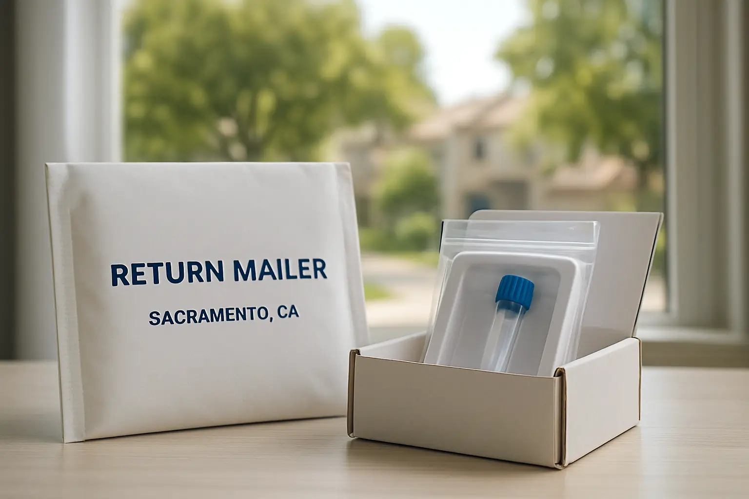 At-home DNA methylation test prepared for return shipping from Sacramento California